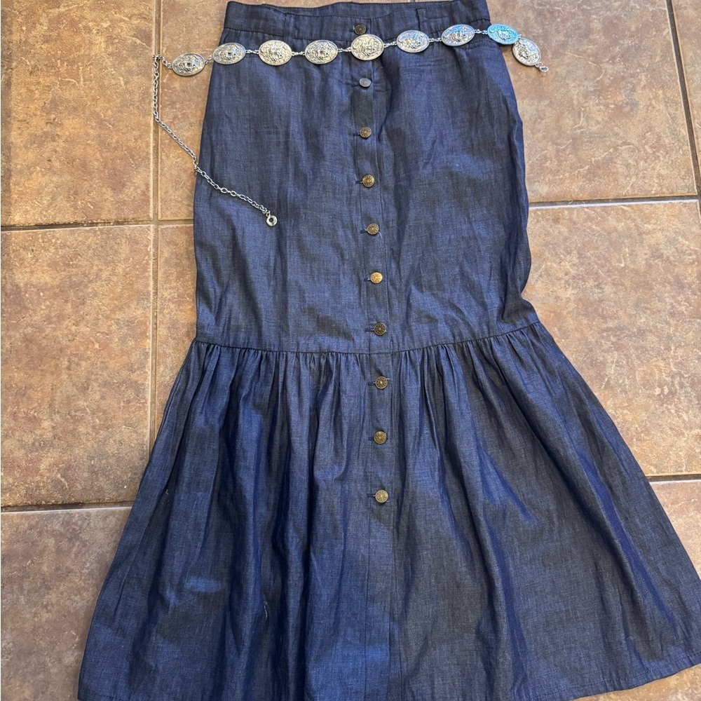 Denim Button-Down Maxi Skirt with western belt